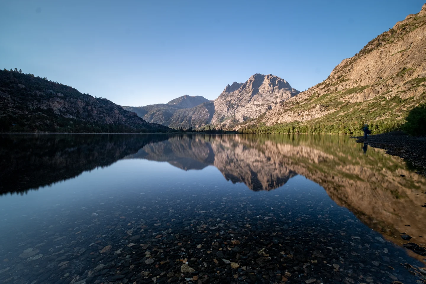 Mountains reflected in a lake, photographed by Matt Bango.